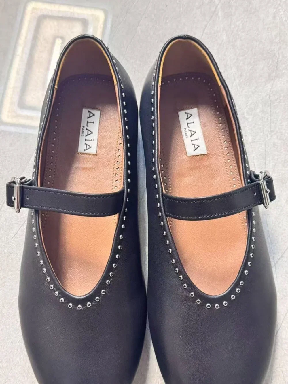 ALAIA Paris Studded Leather Mary Jane Flats Black Size 39